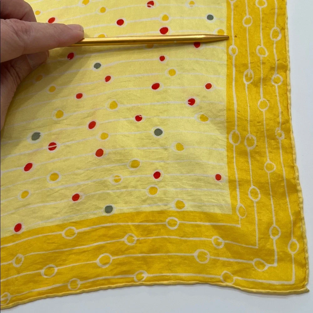 Vintage VERA  Neumann Yellow Silk Scarf very early, 1940’s soft & sheer dots